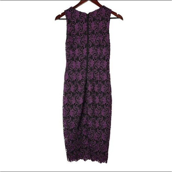 Alice + Olivia Purple Black Floral Guipure Lace Sleeveless Preslee Dress Size 0 - Picture 6 of 8